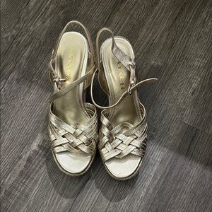 Coach Women's Metallic Gold Woven Heels